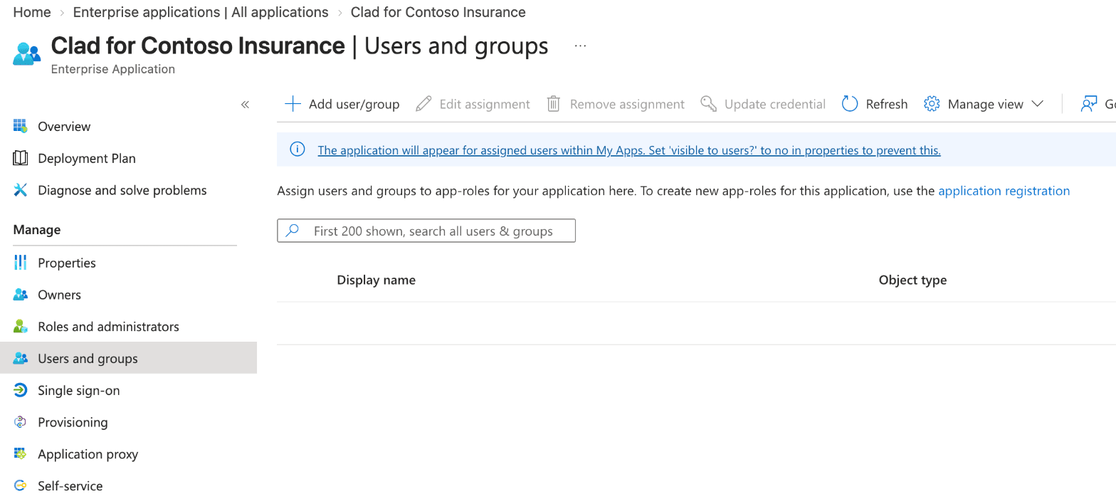 Clad enterprise application users and groups in the Microsoft Entra admin center